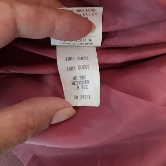 Vtg 80's Leather Suede Open Front Cardigan Boxy Jacket Dusty Mauve Pink Sz L - Picture 11 of 11